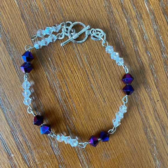 Purple and clear crystal beaded bracelet - Picture 2 of 3